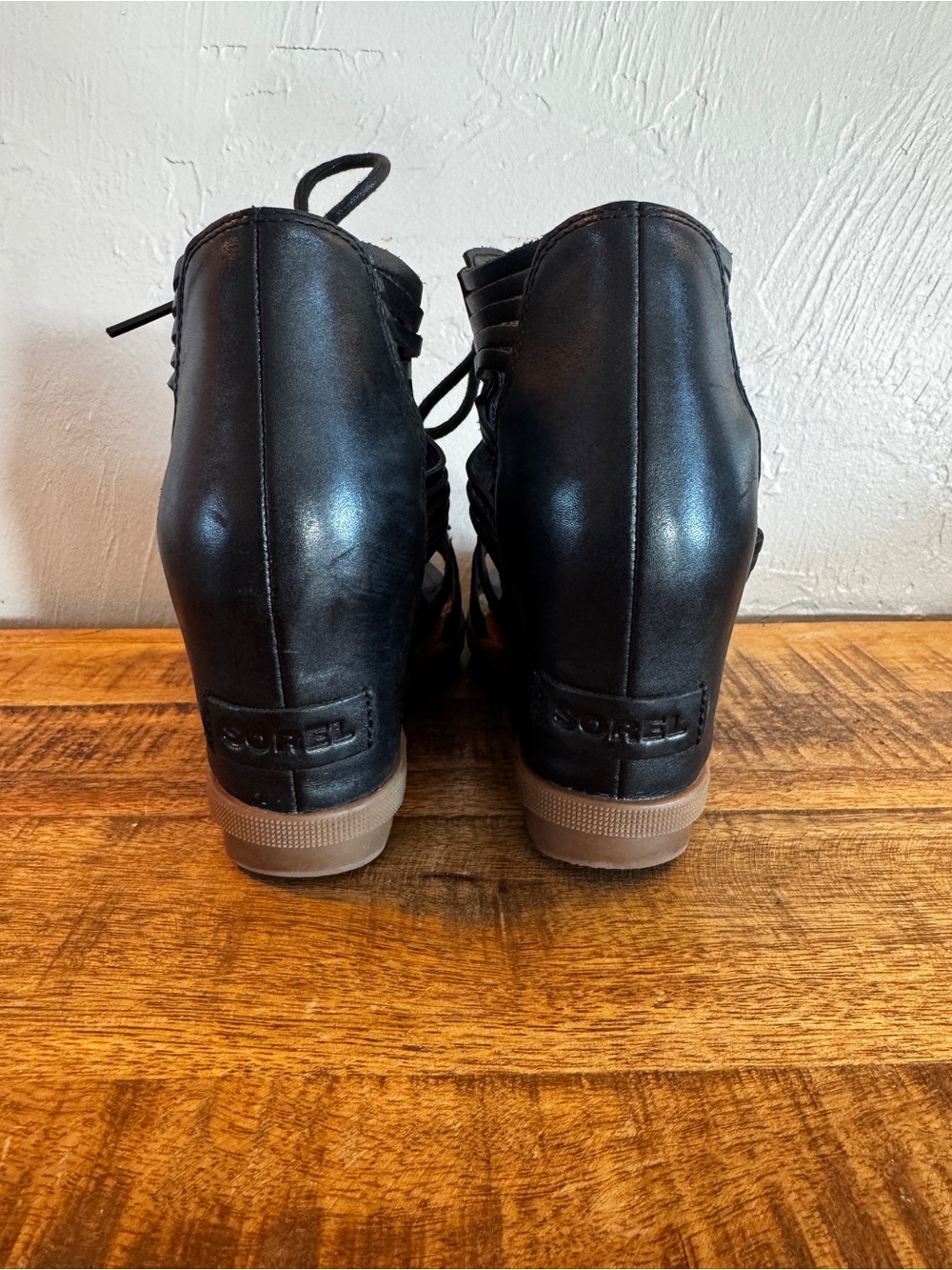 Sorel Joanie II Lace Up Black Open Toe Gladiator Wedge Sandals - Picture 3 of 6